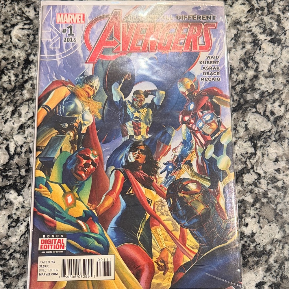 Marvel Avengers Comic with Red and Blue cover. All knew all different.